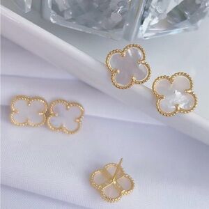 Elegant Gold and White Clover Earrings
